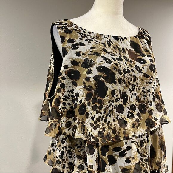S.L. Fashions layered Leopard Print plus side scoop neck sleeveless Dress 22 W - Picture 3 of 13